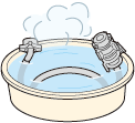 ふろ水用給水ホースを40度以下のお湯につける